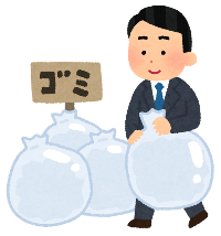スーツ姿の男性が出勤前にゴミ出しをしているイラスト