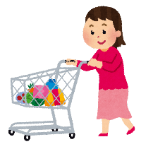 買い物カートを押す女性のイラスト