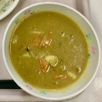 鶏肉、厚揚げが入った和風のカレー煮の写真