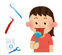 舌ブラシを使用している女性のイラスト