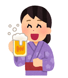 ビールを美味しそうに飲む女性のイラスト