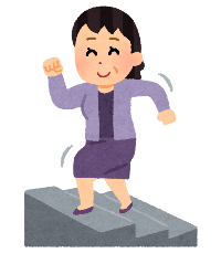 階段を元気に昇る年配の女性のイラスト