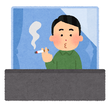 ベランダでたばこを吸う男性のイラスト