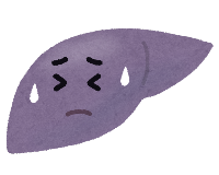 病気になり苦しそうな肝臓のイラスト