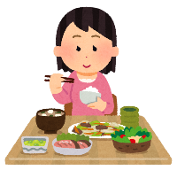 バランスのとれた食事をしている女性のイラスト