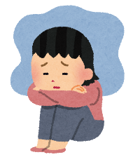 落ち込んで膝を抱える女性のイラスト