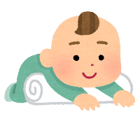 バスタオルをわきの下にはさみ、うつ伏せを安定させている赤ちゃんのイラスト