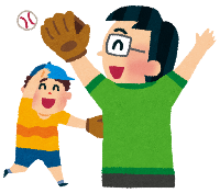 親子でキャッチボールをしているイラスト