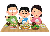 家族でバランスの良い食事をするイラスト