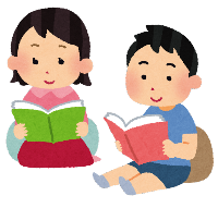 読書をする男の子と女の子のイラスト