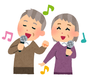 カラオケをしている高齢の男女のイラスト