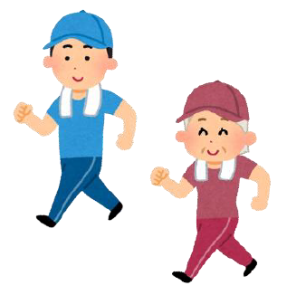 ウォーキングする男性と女性高齢者のイラスト