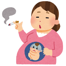 喫煙する妊婦と苦しむ胎児のイラスト
