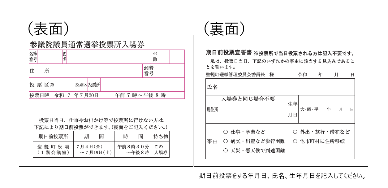 参議院議員通常選挙投票所入場券